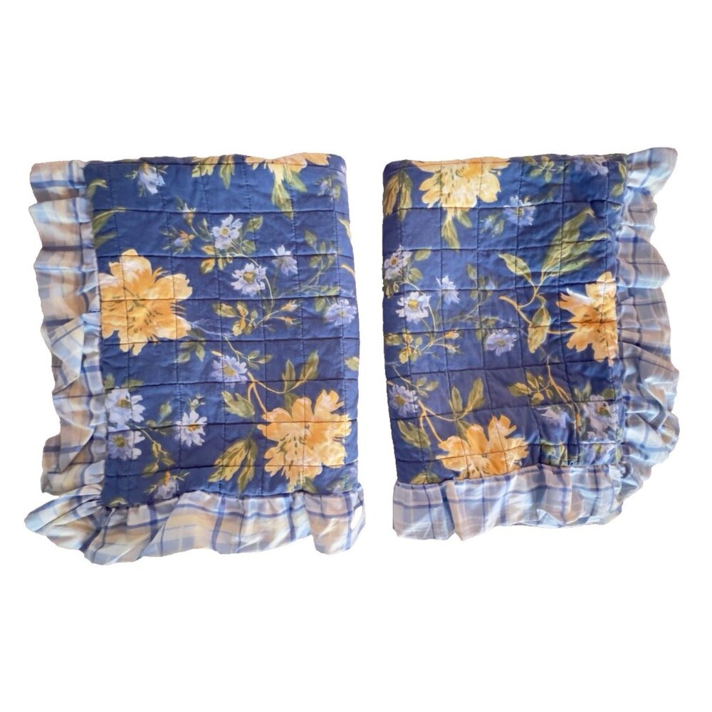 Laura Ashley Home Emilie Std Pillow Shams Quilted 100% Cotton Ruffles Cottage - Picture 3 of 11